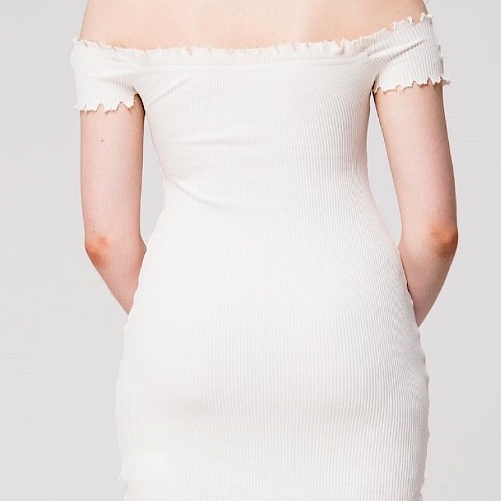 White Cotton Ribbed Mini Dress Size M